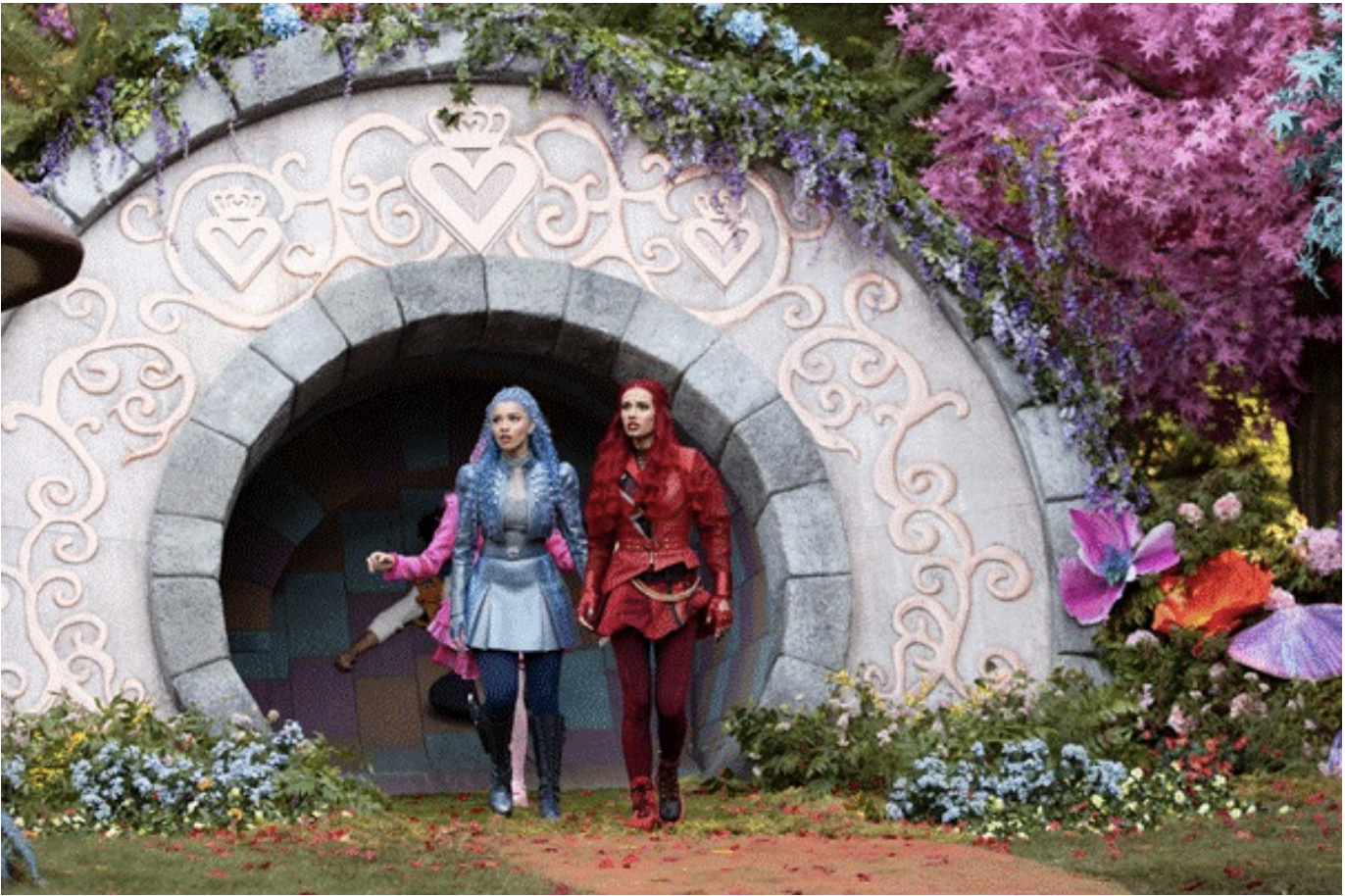 Red and Chloe walk around Wonderland in Descendants: Wicked Wonderland