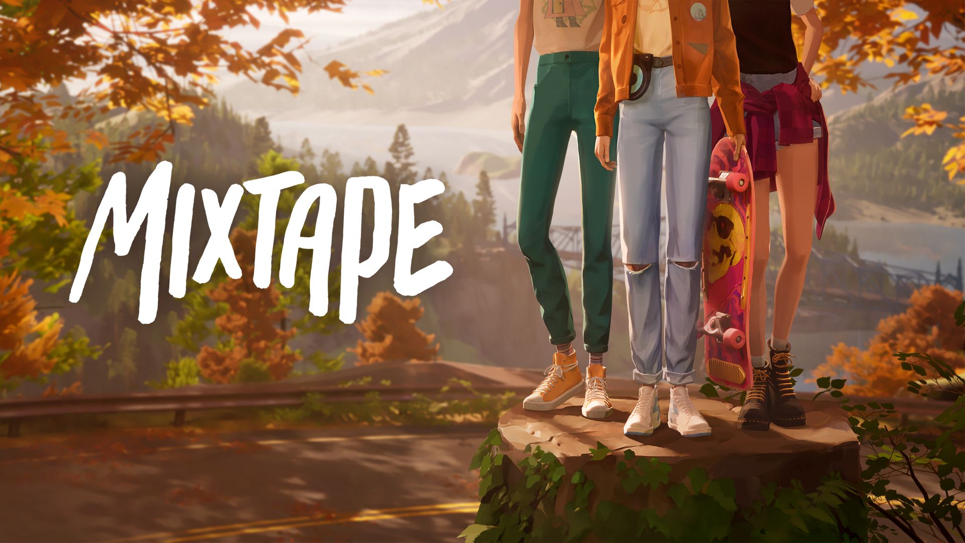 Three teenagers standing on a rock next to the Mixtape logo.