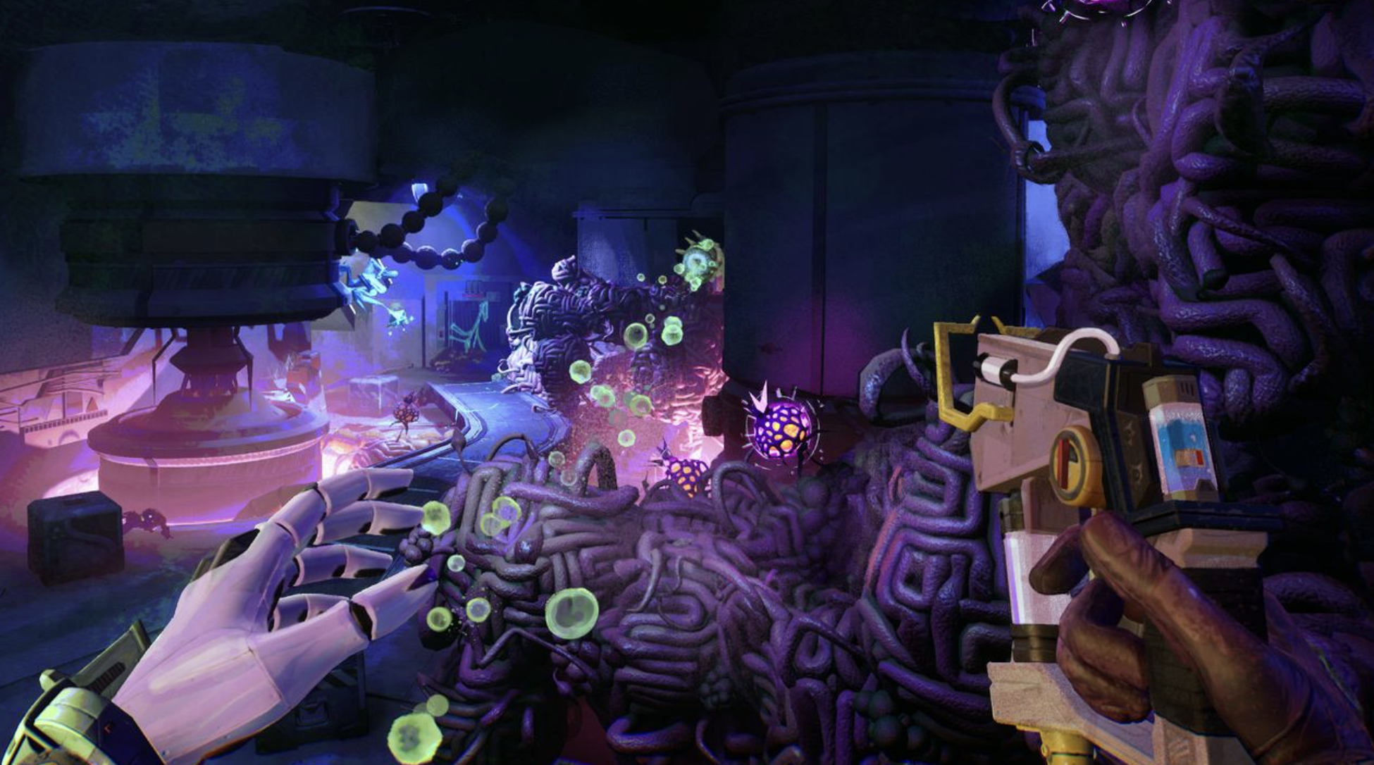 Concept art from Ambrosia Sky showing a stunning purple fungi spreading across the screen.