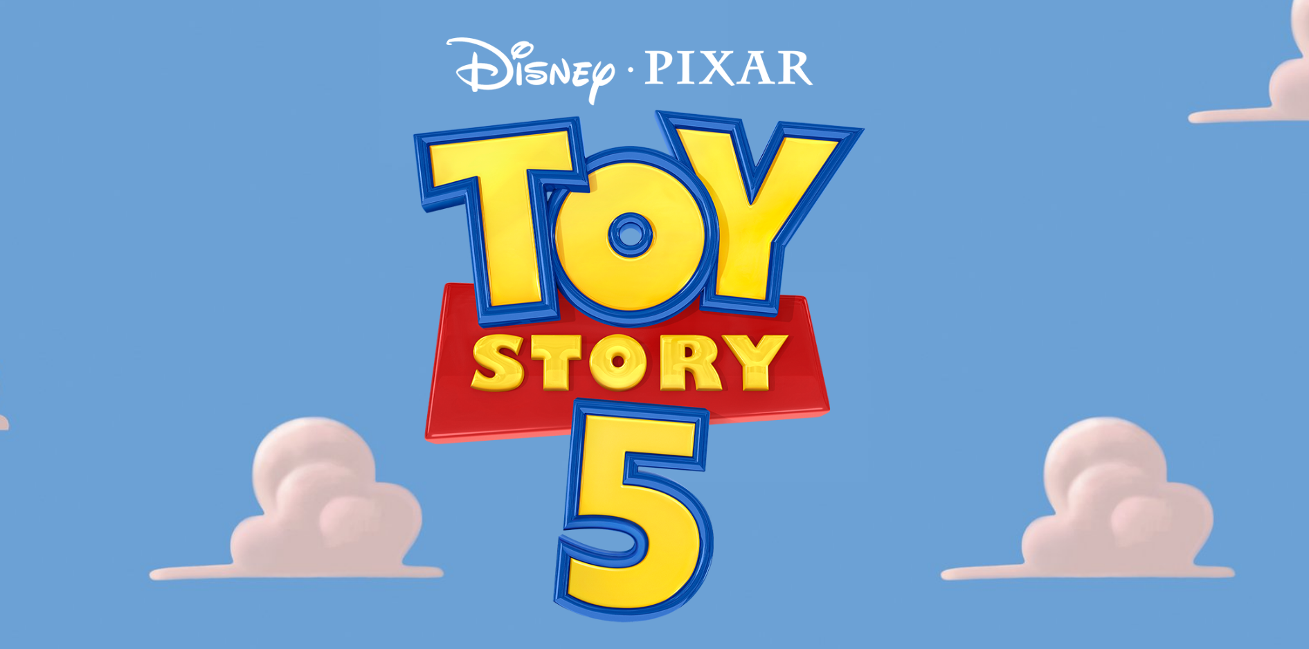 Toy Story 5 logo set against cloud background