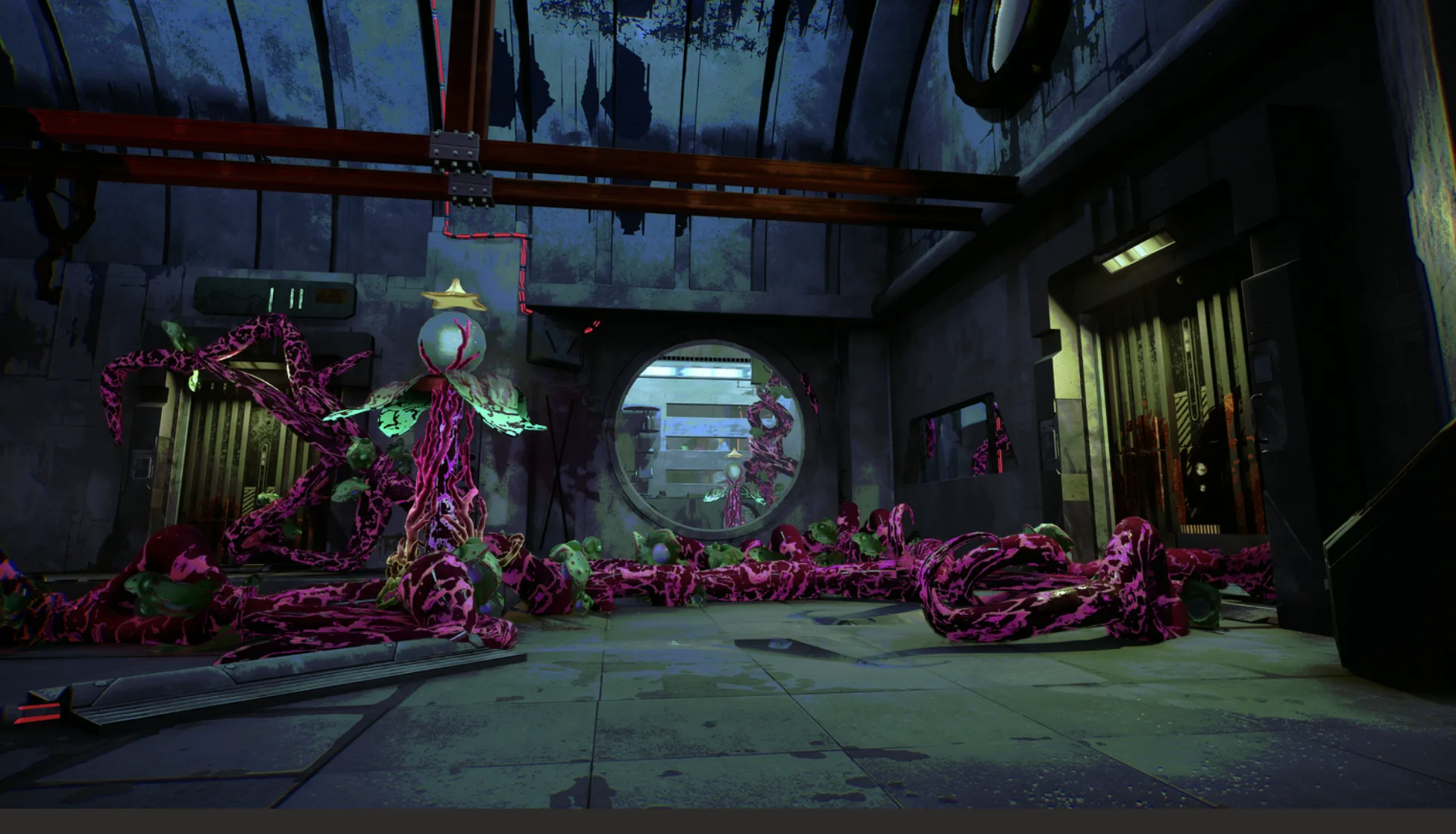 An image from Ambrosia Sky: Act Two of an eerie room filled with foreign alien fungi.