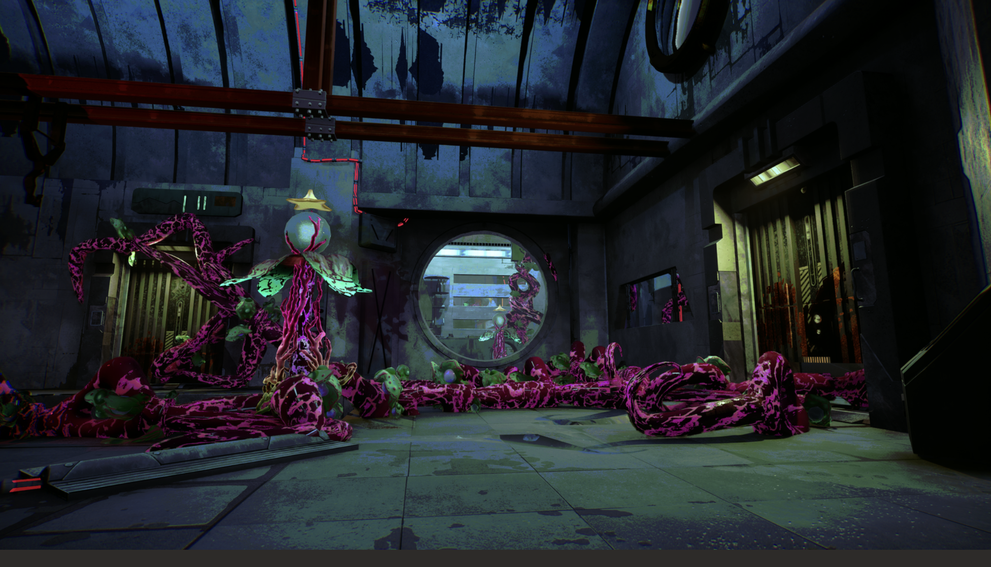 An image from Ambrosia Sky: Act Two of an eerie room filled with foreign alien fungi.