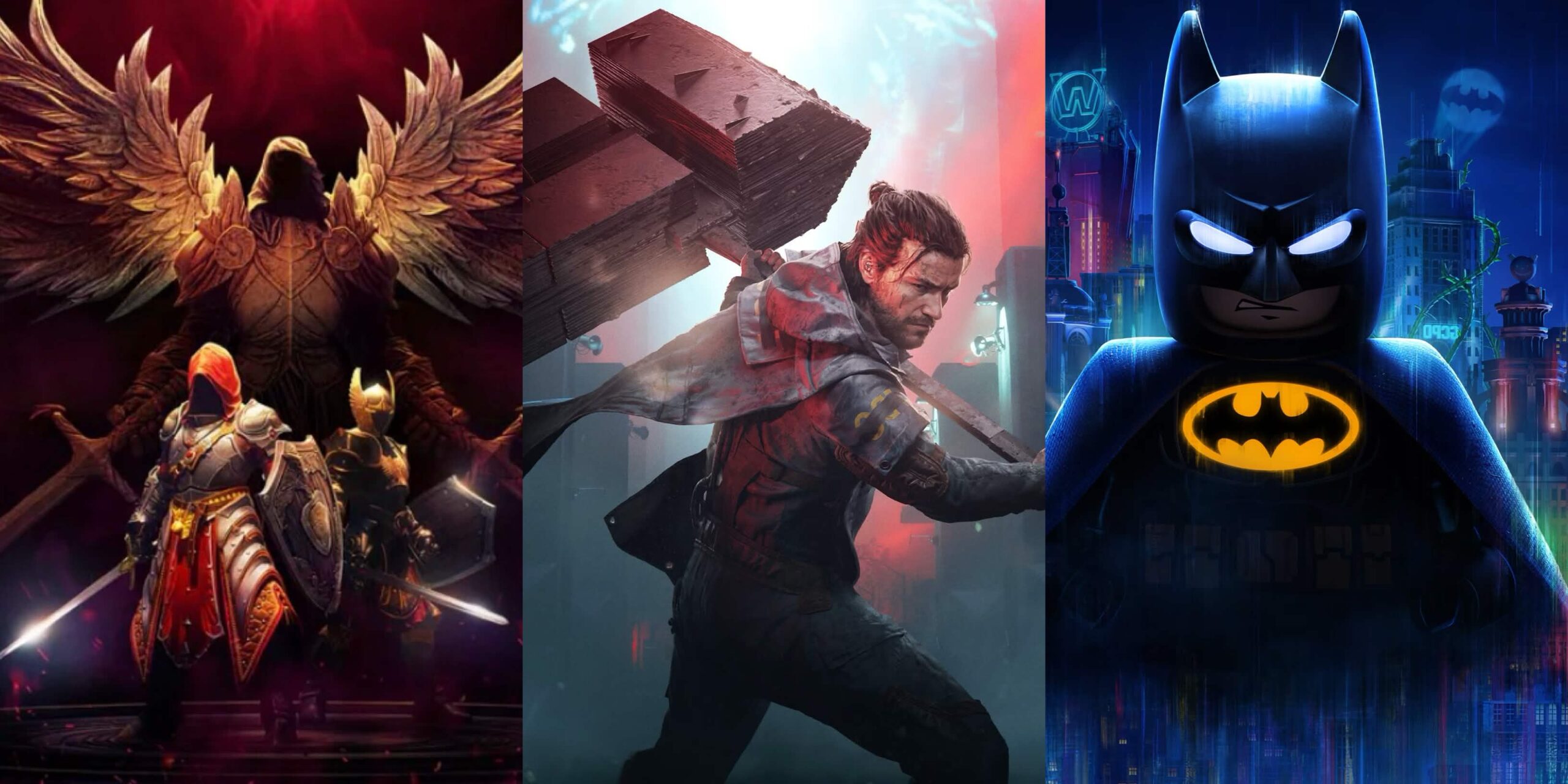 An image depicting three upcoming games for September 2026: Crimson Moon, CONTROL Resonant, and LEGO Batman.
